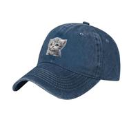 WHJSSF Gorra de béisbol de mezclilla lavada clásica negra con patrón de gato gris, gorra de algodón ajustable para hombres y mujeres, Azul marino, talla única