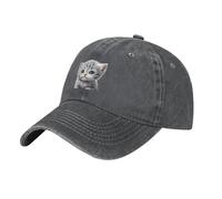 WHJSSF Gorra de béisbol de mezclilla lavada clásica negra con patrón de gato gris, gorra de algodón ajustable para hombres y mujeres, Deep Heather, talla única