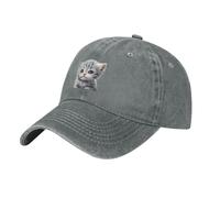 WHJSSF Gorra de béisbol de mezclilla lavada clásica negra con patrón de gato gris, gorra de algodón ajustable para hombres y mujeres, Gris, talla única