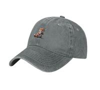 WHJSSF Gorra de béisbol de mezclilla lavada negra con estampado de zorro tocando la flauta, correa ajustable, algodón clásico para hombres y mujeres, gris, Talla única