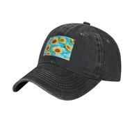 WHJSSF Gorra de béisbol negra con patrón de girasoles bajo las nubes, gorra de algodón ajustable para hombres y mujeres, transpirable y elegante, Negro, Talla única