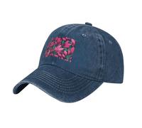 WHJSSF Gorra de béisbol negra con patrón de hojas rosas, gorra de algodón ajustable para hombres y mujeres, transpirable y elegante, azul marino, Talla única