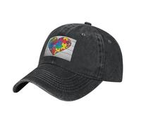 WHJSSF Gorra de béisbol negra con piezas de rompecabezas de concienciación sobre el autismo, patrón de corazón, sombrero de algodón ajustable para hombres y mujeres, deportes, actividades al aire