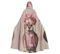 WHJSSF Gorro de chef rosa con estampado de gato pequeño, capa con capucha para adultos, capa grande con capucha y pajarita, sin cremallera
