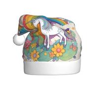 WHJSSF Gorro de Navidad con estampado de unicornios de dibujos animados para adultos, suave, ligero, para fiestas de vacaciones