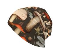 WHJSSF Gorro de punto vintage con estampado de hongos comestibles para adultos, para la vida cotidiana, en casa, salir, color negro