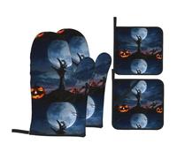 WHJSSF Halloween Zombie - Juego de manoplas y soportes para ollas, color negro, poliéster impermeable, 21 x 21 cm, 4 piezas