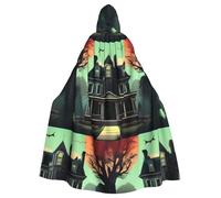 WHJSSF Haunted Mansion - Capa con capucha para adultos con estampado de Halloween y pajarita, sin cremallera