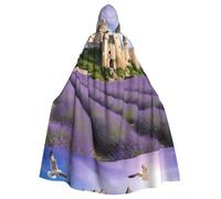 WHJSSF Hermosa capa con capucha para adultos con estampado de lavanda y pajarita para fiestas de disfraces, cosplay