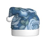 WHJSSF Hermosas rosas sobre fondo azul con impresión de sombrero de Navidad para adultos para fiestas de Halloween