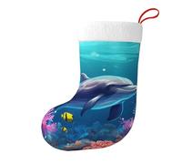 Whjssf Hermosos calcetines de Navidad impresos de doble cara con imagen de delfines del mundo submarino para decoración de interiores y fiestas de gran capacidad