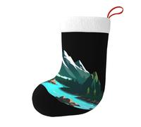 Whjssf Hermosos calcetines de Navidad impresos de doble cara con imagen de montañas y ríos para decoración de interiores y fiestas de gran capacidad