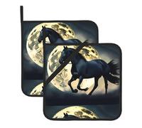 WHJSSF Horse Under The Moon Prints - Alfombrilla aislante cuadrada (juego de dos piezas) para quitar la tapa de la cocina, hornos microondas, hornos, con cuerda lateral para colgar