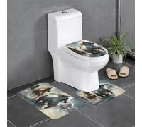 WHJSSF Horses Running Wild in The River Picture - Juego de 3 piezas antideslizante de secado rápido para baño, tapete de ducha duradero