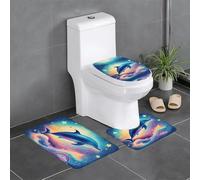 WHJSSF Juego de 3 alfombras antideslizantes para baño, diseño de delfines y océano, con diseño de cielo estrellado colorido y rectangular, para inodoro, tocador y baños