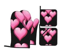 WHJSSF - Juego de 4 piezas para hornear de cocina, diseño de corazones apilados, aislante del calor y a prueba de quemaduras, para hornear cocina y barbacoa al aire libre