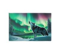 WHJSSF Juego de 6 manteles individuales con diseño de lobos aullando en la aurora boreal para mesa de comedor, para hoteles, hogares y banquetes, como decoración de mesa, hermosos y duraderos