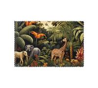 Whjssf Juego de 6 manteles individuales con estampado de animales en la selva tropical para mesa de comedor, 12 x 18 pulgadas, para Navidad, Halloween y uso diario