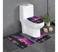 WHJSSF Juego de alfombras de baño con estampado de cielo nocturno de Nueva York: 3 piezas (24 x 16 pulgadas) para inodoro, tocador y baños, fácil de limpiar