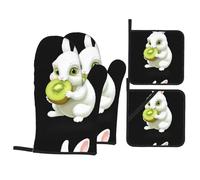 WHJSSF - Juego de cuatro piezas para hornear de cocina, diseño de conejo blanco comiendo kiwi, aislante del calor y a prueba de quemaduras, para hornear en la cocina y barbacoa al aire libre