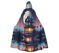 WHJSSF La capa con capucha Big Moon Small House Picture Halloween para adultos es una capa súper grande, cómoda y duradera