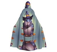WHJSSF La capa con capucha de sombrero de bruja con imagen de hipopótamo para adultos es una capa súper grande, cómoda y duradera