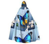 WHJSSF La capa con capucha para adultos con estampado de mariposas azules en flor es una capa súper grande, cómoda y duradera