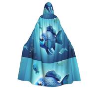 WHJSSF La capa con capucha para adultos con estampado de peces subacuáticos de Blue Ocean es una capa súper grande, cómoda y duradera