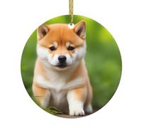 WHJSSF Lindo perro Shiba Inu impresión Navidad cerámica decoración circular interior regalo -7.4 cm