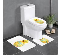 WHJSSF Little Yellow Duck on The Easter Egg Prints - Juego de alfombras de baño antideslizantes - 3 piezas de contorno, ovaladas y rectangulares para inodoro, tocador y baños