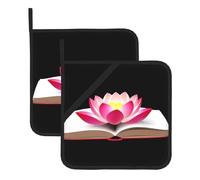 WHJSSF Lotus Lantern on The Book Prints - Alfombrilla de aislamiento cuadrada (juego de dos piezas) para quitar la tapa de la cocina, hornos de microondas, hornos, con cuerda para colgar lateral