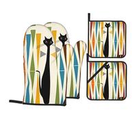 WHJSSF Mid-Century Modern Art - Manoplas de horno y soportes para ollas, color negro, poliéster impermeable, 21 x 21 cm, juego de 4 piezas