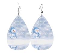 WHJSSF Pendientes de cuero con diseño de lágrima con estampado de muñeco de nieve navideño, elegantes gotas colgantes para mujer, joyería ligera con ganchos chapados en plata, colores vibrantes para