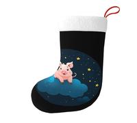 Whjssf Pig in The Starry Sky - Calcetines de Navidad impresos de doble cara para decoración de interiores y fiestas de gran capacidad