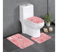 WHJSSF Pink Sand Beach Prints - Juego de 3 alfombras de baño antideslizantes para inodoro, tocador y tapa, fácil de limpiar, antideslizante