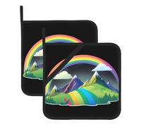 WHJSSF Rainbow Behind The Mountain Prints - Alfombrilla de aislamiento cuadrada (juego de dos piezas) para quitar la tapa de la cocina, hornos microondas, hornos, con cuerda para colgar lateral