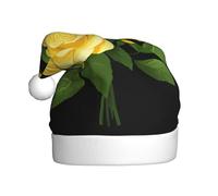 WHJSSF Ramo de rosas amarillas brillantes con impresión de sombreros de Navidad de felpa para hombres y mujeres, gorras de fiesta de Año Nuevo para adultos