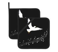 WHJSSF Seagull in The Musical Notes - Alfombrilla de aislamiento cuadrada con estampado de notas musicales, 2 piezas gruesas y duraderas con cordón para hornos microondas, hornos y parrillas al aire