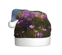WHJSSF Sombrero de Navidad con diseño de flores moradas y prado de montaña para adultos, por lo que es un regalo divertido y duradero para hombres y mujeres