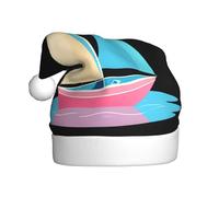 WHJSSF Sombrero de Navidad con estampado de barco rosa y azul bajo el arco iris para adultos para hombres y mujeres, diadema para ocasiones festivas