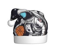 WHJSSF Sombrero de Navidad con patrón de baloncesto espacial de astronauta para adultos, accesorio de calidad suave, ligero y esponjoso