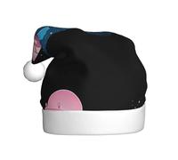 WHJSSF Sombrero de Navidad de felpa con estampado de barco rosa en el cielo estrellado para hombres y mujeres, gorras de fiesta de Año Nuevo para adultos