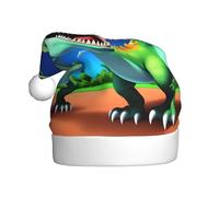 WHJSSF Sombreros de Navidad de felpa con estampado de dinosaurios de dibujos animados para hombres y mujeres, gorras de fiesta de Año Nuevo para adultos