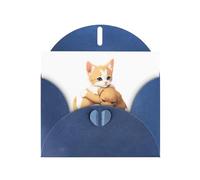 WHJSSF Tarjeta de felicitación azul con diseño de gatito abrazando a cachorros, 4 x 6 pulgadas para Navidad, cumpleaños de niños, día de San Valentín, aniversarios de boda e invitaciones de fiesta