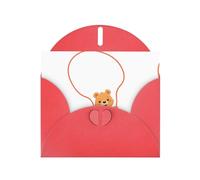 WHJSSF Tarjeta de felicitación roja con cuerda de saltar de oso impresa, perfecta para el día de San Valentín, aniversario de boda e invitaciones de fiesta