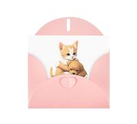 WHJSSF Tarjeta de felicitación rosa con diseño de gatito abrazando a cachorros, 4 x 6 pulgadas para Navidad, cumpleaños infantiles, día de San Valentín, aniversarios de boda e invitaciones de fiesta