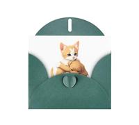WHJSSF Tarjeta de felicitación verde oscuro con diseño de gatito abrazando a cachorros, 4 x 6 pulgadas para Navidad, cumpleaños infantiles, día de San Valentín, aniversarios de boda e invitaciones de