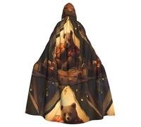 WHJSSF The Bear In The Tent imprime Halloween capa con capucha para juegos de rol, disfraces de escenario, fiestas, fácil cuidado