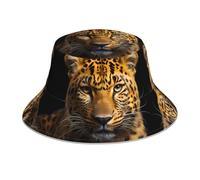 WHJSSF The Deep-Eyed Leopard Reflective Bucket Hat - Gorra reversible con protección solar, ligera, transpirable, plegable, para hombres y mujeres, color negro