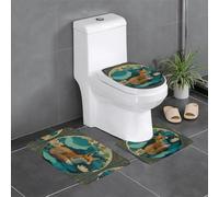 WHJSSF The Fox on The Lotus Leaf Prints - Juego de alfombras de baño antideslizantes de 3 piezas con contorno, ovaladas y rectangulares para inodoro, tocador y baños